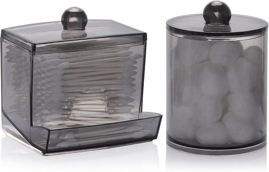 Tbestmax Qtip Holder - 10 oz Cotton Swab Dispenser & 12 oz Cotton Ball Organizer | 2 Pack Black