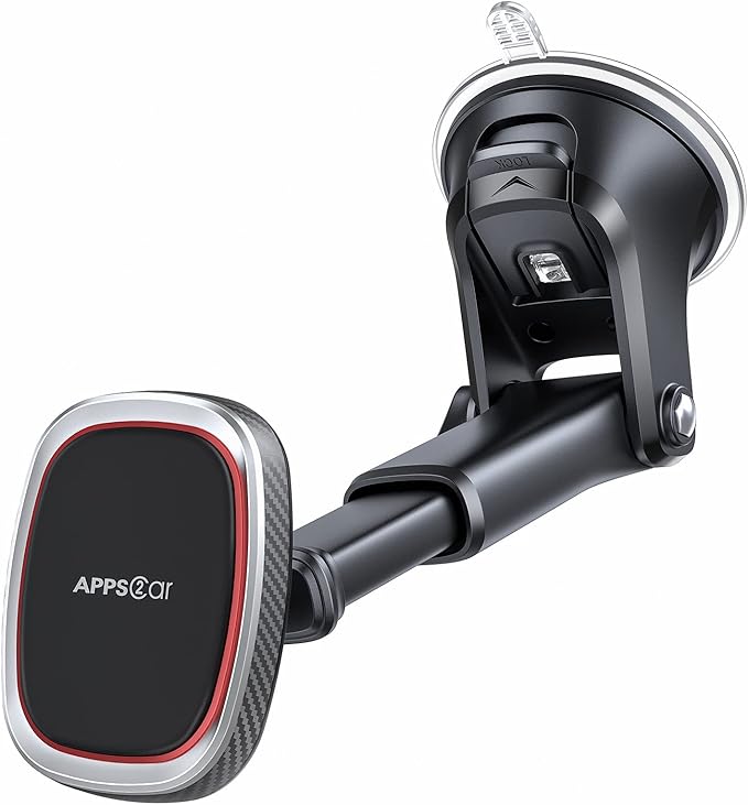 APPS2Car Magnetic Phone Mount, Dashboard Windshield Suction Cup Car Phone Holder Phone Mount with 6 Strong Magnets, Adjustable Telescopic Arm, Compatible with iPhone/Air/Pro/Max/All Smart Phones