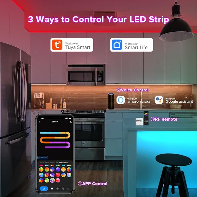 FCOB 2.4G WiFi SPI RGBW Controller DR04W & RC03RF RF Remote Set, Control by Smart Life/Tuya APP/Alexa/Google Home, Support SK6812RGBW/SMD WS2814 IC etc Addressable RGBW LED Strip STA Mode