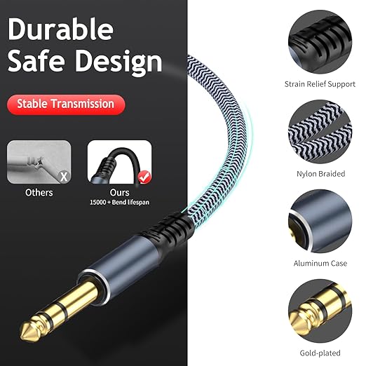 TAISUSAN 1/4" Male to Female Stereo Headphone Guitar Cable - 20ft Quarter Inch Extension