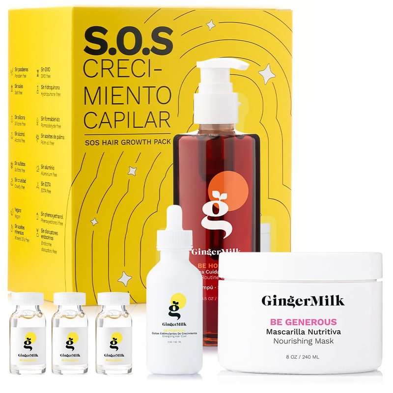 Ginger Milk SOS Hair Growth Kit - Vegan Hair Care Set with Biotin, Serum, Shampoo, & Nourishing Mask | Strengthens Roots & Reduces Hair Loss