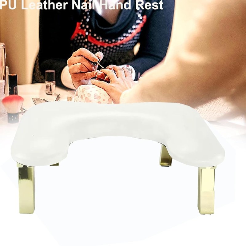 Nail Arm Rest - PU Leather U-Shaped Manicure Support | Foldable Design, White Color