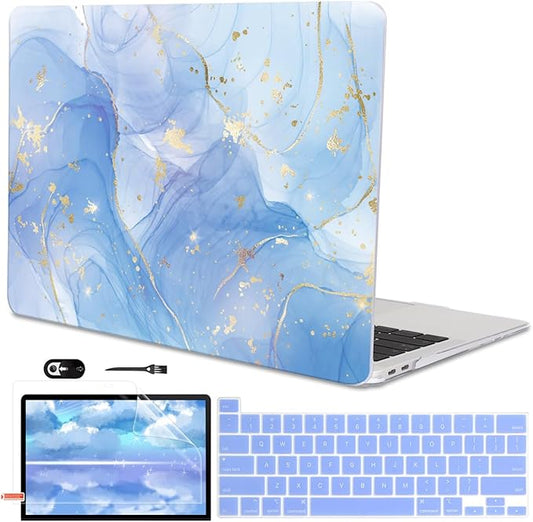 LCMOCICO Compatible with MacBook Pro 13 inch Case 2022 2021-2020 Release A2338 M2/M1 A2251 A2289 A2159 A1989 A1706 with Touch ID, Plastic Hard Shell & Keyboard Cover & Screen Film - Blue Marble