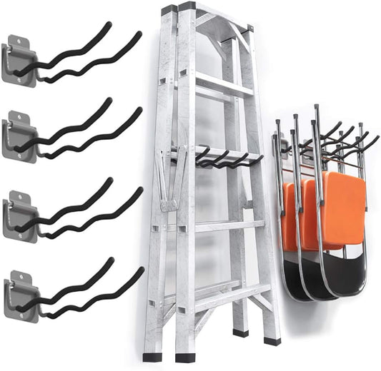 TORACK Garage Hooks - Heavy Duty Steel 12" Wave Tool Organizer | 4 Pack Wall Mount Storage for Tires, Ladders & Tools