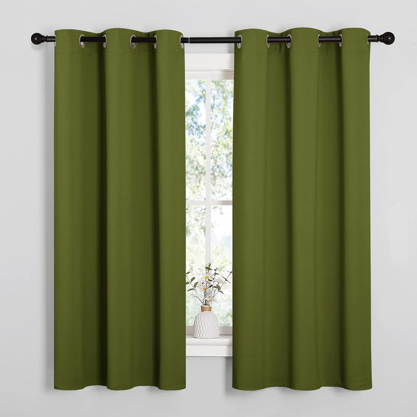 NICETOWN Olive Green Blackout Curtains - Thermal Insulated Drapes for Short Windows | 48" Length, 42" Wide, 2 Panels