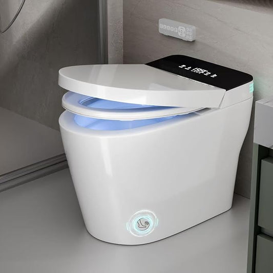 Smart Toilet with Bidet Built In, ADA Comfort Height, One Piece Elongated Toilet with Tank Built in,Pump, Auto Open Close Quiet Flush, Foam Shield, Voice Control Heated Seat, Instant Warm Water