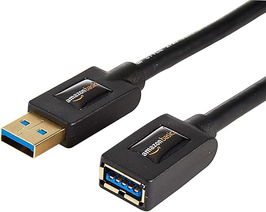 Amazon Basics 2-Pack USB 3.0 Extension Cable, A-Male to A-Female, 4.8Gbps High-Speed, Gold-Plated Connectors, 6 Foot, Black