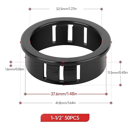 GAGIRA 50PCS 1-1/2" Black Cable Snap Bushing Grommet, Snap in Cord Bushing Protect Cables