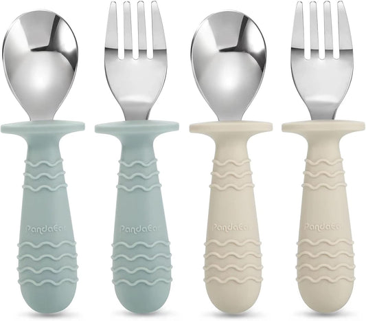 PandaEar Baby Toddler Utensils Set - BPA-Free Silicone & Stainless Steel Forks and Spoons