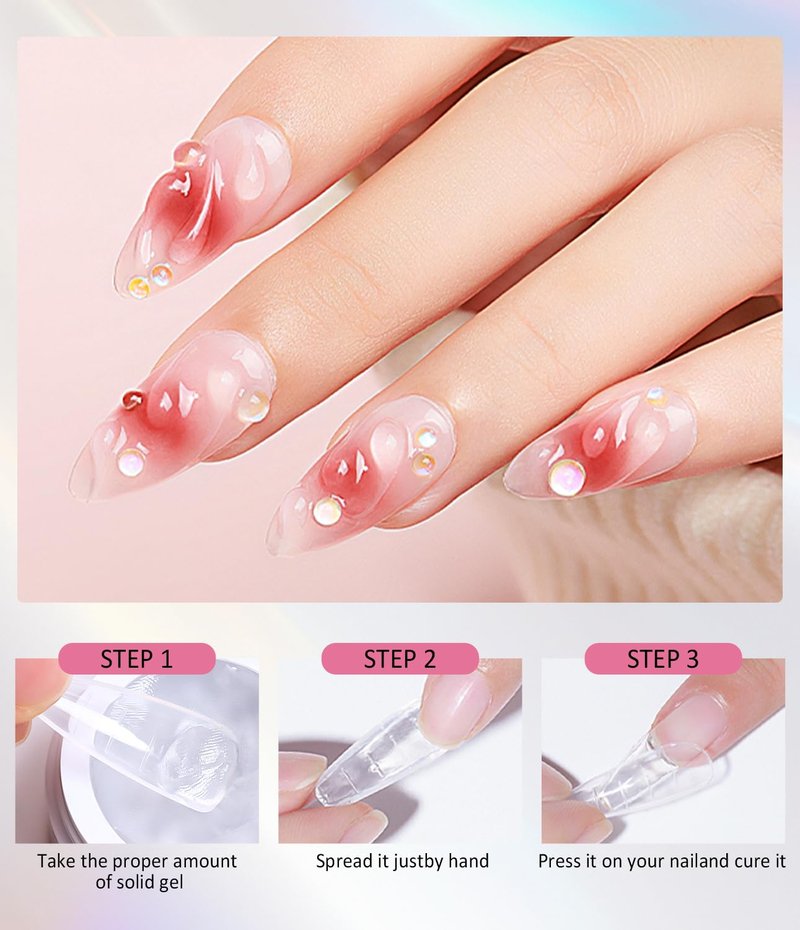 Solid Builder Gel and Chrome Nail Powder Kit BISHENGYF: 4 In 1 No Wipe 3d Sculpting Nail Gel Gold Aurora White Pearl Chrome Nail Powder Clear Non-Sticky Hand Extension Glue for Nail Decoration 30g