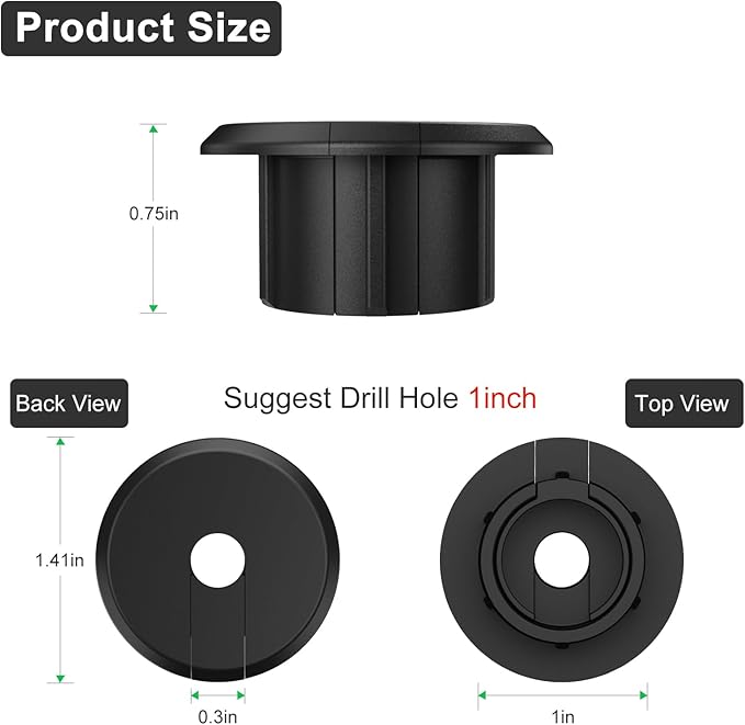 Sactulaz Wall Bushing Grommet for Starlink Dishy Router Ethernet adapter Cable, Starlink Cable Routing Kit Feed-Through for 1 inch Wall Hole and Furnitures Wire Hole (Black, 2 Pack)
