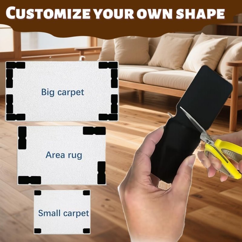 Rug Carpet Non Slip Grippers, Strong Adhesive Grippers for Area Rugs,Double Sided Carpet Tape PadsKeep Corners Flat, No Damaging for Hardwood Floors and Tiles,Removable,Reusable and Washable(10pcs)