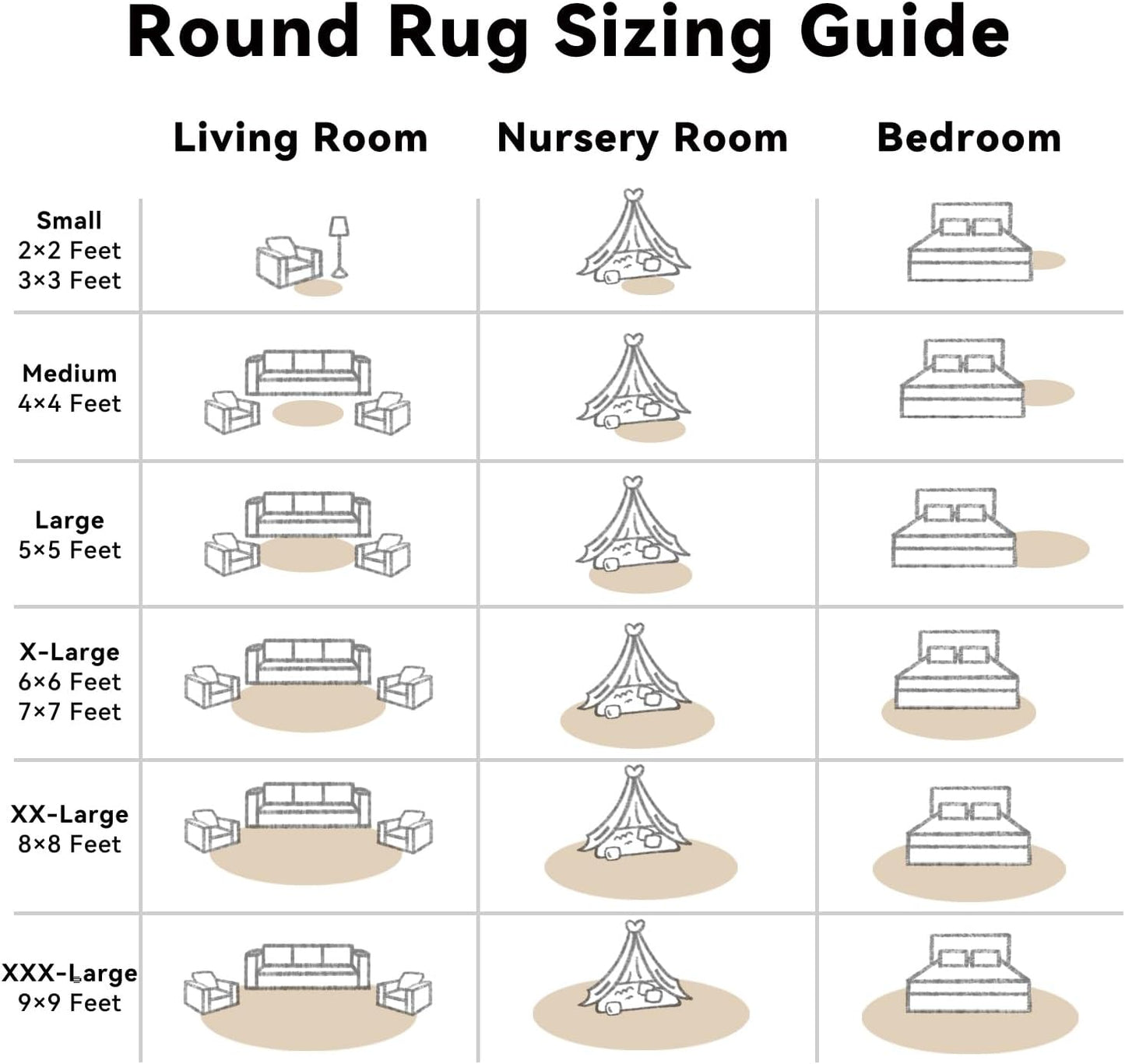 OLANLY Round Area Rug - Soft, Fluffy Beige Shag for Bedroom | 8 ft Circle Carpet for Home Decor
