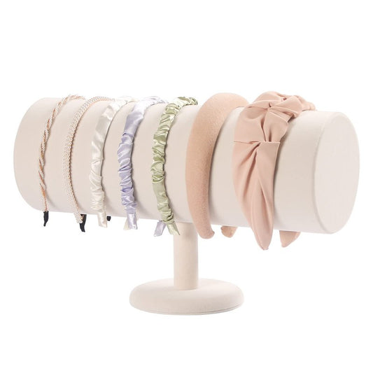 ByKen T-bar Headband Holder Organizer,Hair Band Ear Jewelry Accessories Display Stand for Girls(Beige Velvet)