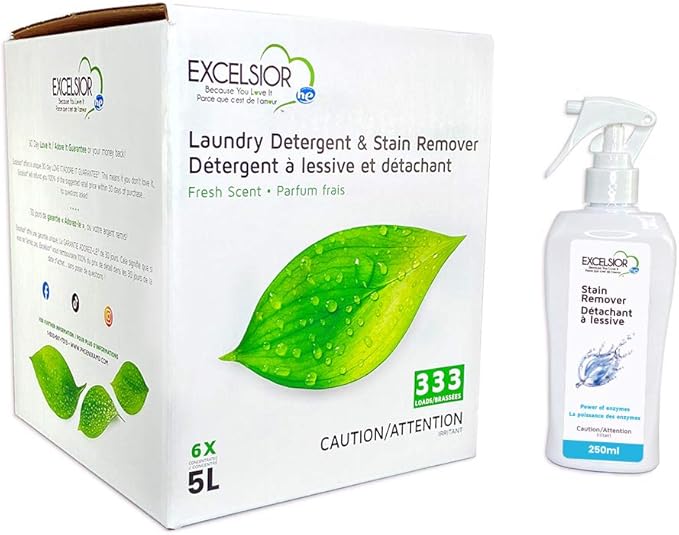 Excelsior HE Concentrated Liquid Laundry Detergent with Stain Remover, Removes 333 Loads for Cleaning Clothes, Phosphate-Free, Solvent-Free, Fresh Scent, 5Lâ¦