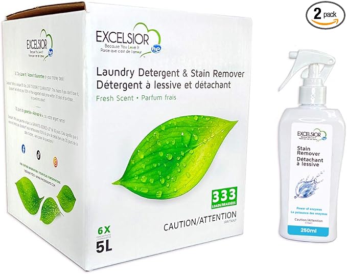 Excelsior (Because You Love It) HE Concentrated Liquid Laundry Detergent with Stain Remover, Removes 333 Loads for Cleaning Clothes, Phosphate-Free, Solvent-Free, Fresh Scent, 5L (1 Pack - New Look)â¦