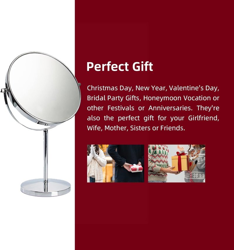 Classic Round Desktop Makeup Mirror - 15" Tall Double-Sided 360° Swivel Vanity Mirror | 1X/10X Magnification for Bathroom & Bedroom