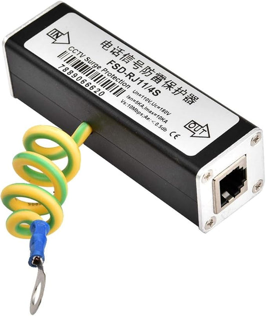Cunyuer RJ11 Telephone Fax Protector, Lighting Thunder Arrester Device, Audio Telephone Protector Data Single Protector 110V
