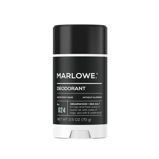 Marlowe. Men's Aluminum-Free Deodorant Stick - Vegan Formula with Coconut Oil & Shea Butter | Fresh Cedarwood & Sea Salt, 2.5 oz