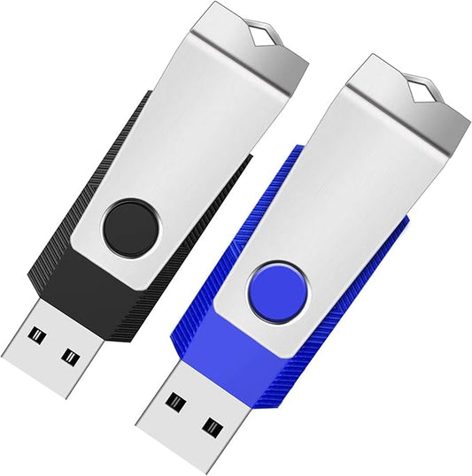2GB Flash Drive 2 Pack, Wooolken USB 2.0 Thumb Drives Jump Pen Drive Memory Stick with LED Light and Lanyards for Storage and Backup (Black Blue)