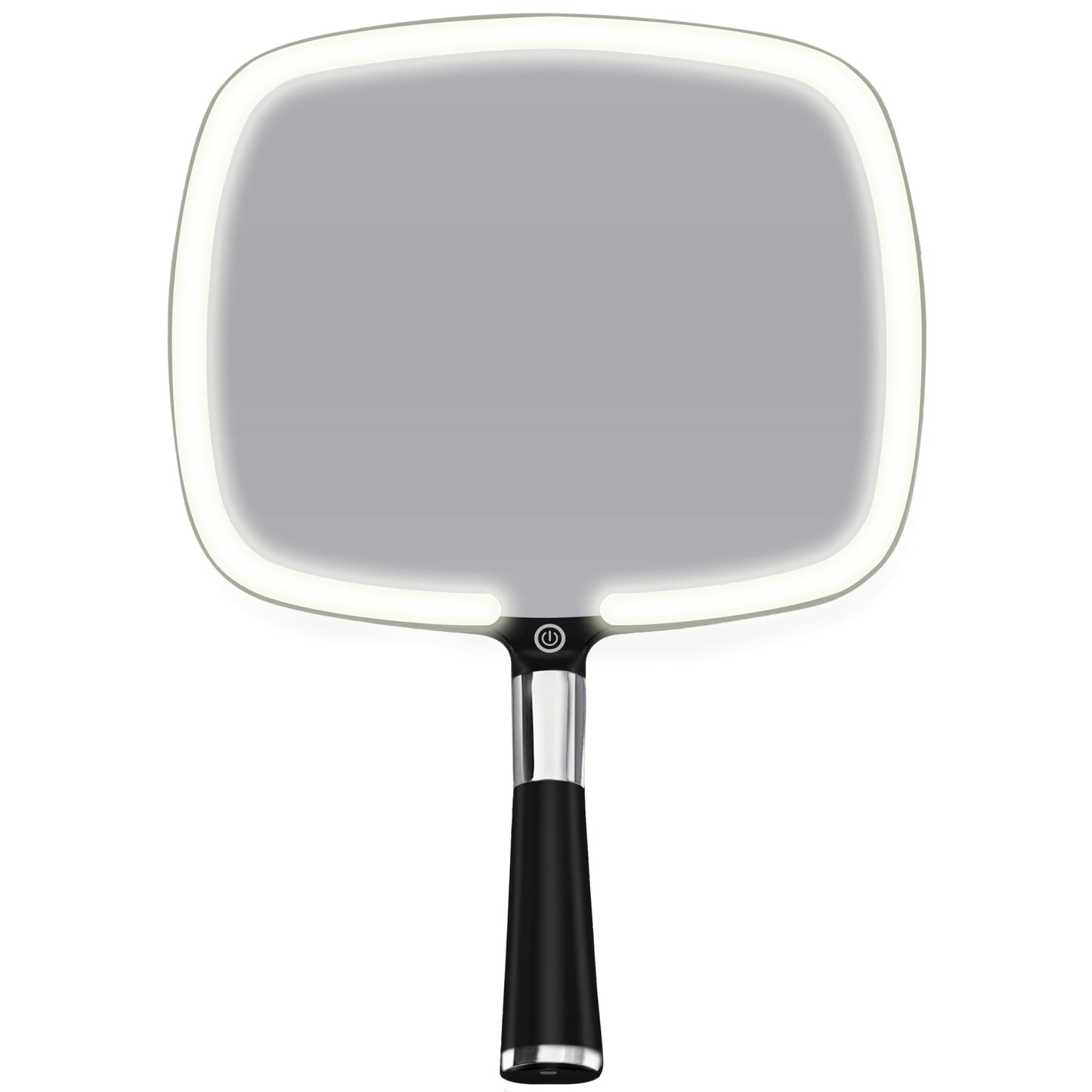 MIRRORVANA Lighted Travel Makeup Mirror - 2 in 1 Handheld & Tabletop LED Mirror with 3 Light Modes, Detachable Stand, and Comfy Handle - 9" x 13" (Black)