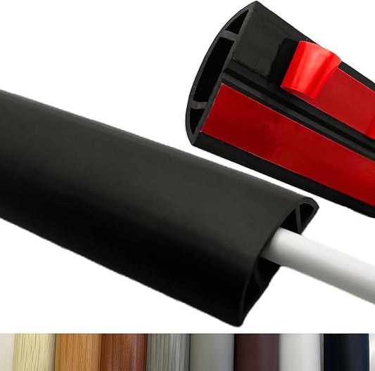 BEIEBIJOB 3.3ft Self Adhesive Floor Cord Cover,Heavy Duty Soft PVC Cable Protector and Extension Cord Hider,Cord Management System to Hide Wires on Floor,Cable Cavity:0.61" (W) x 0.32" (H) Black