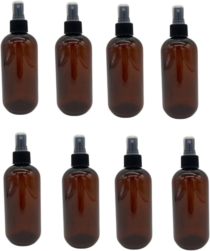 Natural Farms 8 oz Amber Boston Bottles - BPA-Free Refillable Containers for Essential Oils & Aromatherapy | Black Fine Mist Sprayers - 8 Pack