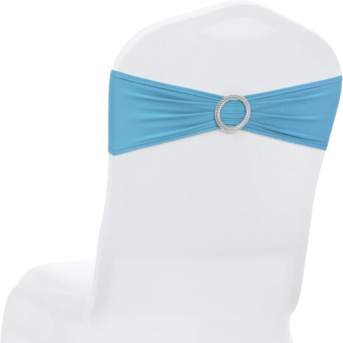 MDS Premium Stretch Chair Sashes - Pack of 100 Elastic Covers with Buckle Slider for Weddings | Blue