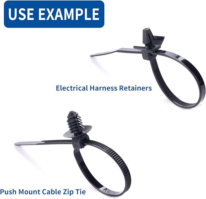 CIOM 150pcs Push Mount Cable Zip Tie with Car Wire Loom Routing Clips for Cars Boat Trailer UTV Jeep Wrangler Engine Bay Self Locking Straps，Universal.