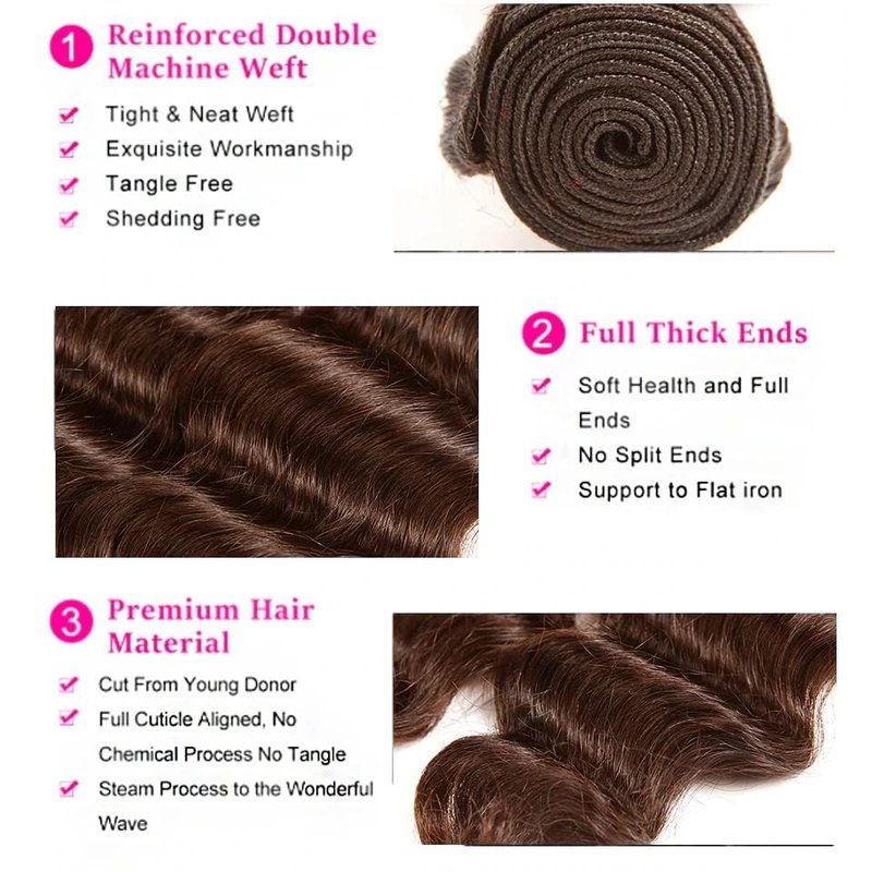 Brazilian Chocolate Brown Human Hair Bundles - Deep Wave 8-10-12 Inch | Unprocessed Virgin Hair for Black Women