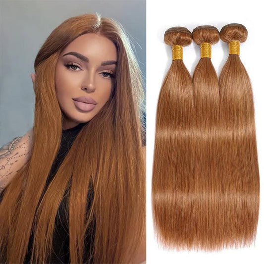 Human Hair Bundles - 10-14 Inch Straight Light Brown 11A Brazilian Virgin Hair Extensions for Black Women