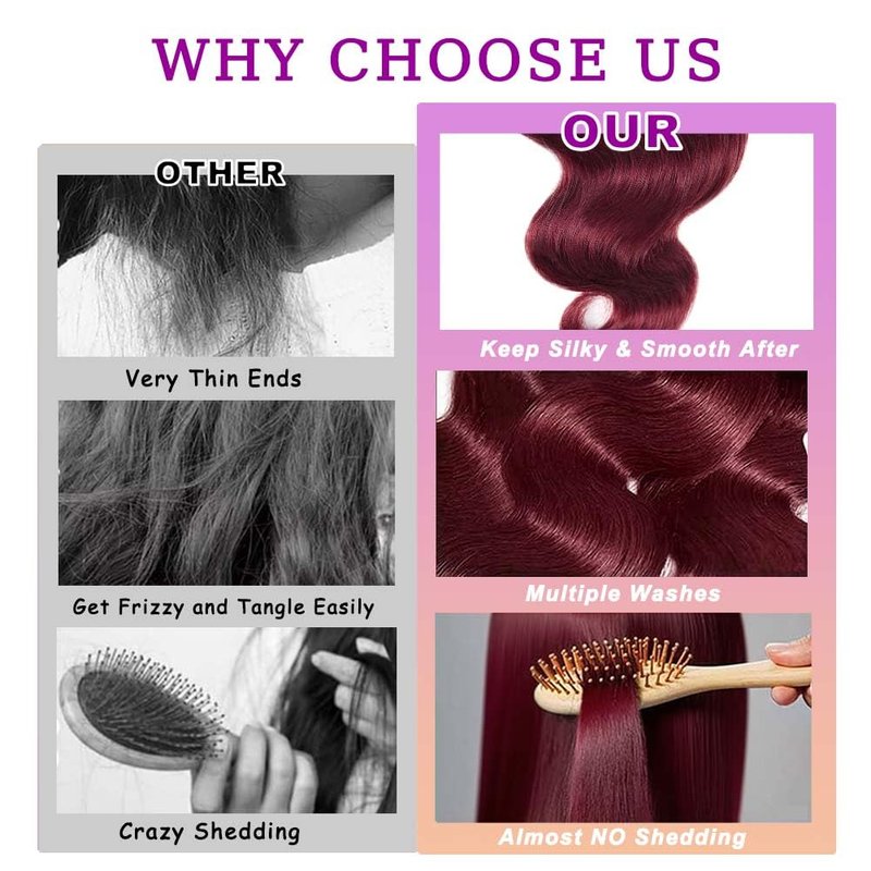 Burgundy Bundles Human Hair Body Wave 18 Inch Bundle Brazilian Hair Wine Red Body Wave Human Hair Extensions