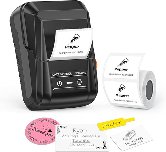SUPVAN T50M Pro Bluetooth Label Maker Machine with Tape, Wide Waterproof Label, Versatile App with 30+ Fonts and 660+ Icons, Inkless Labeler for Home, Kitchen, School, Office Organization, Black