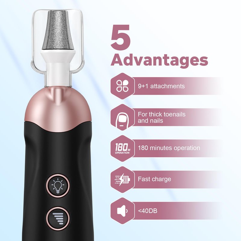 AOMEES Electric Nail File Kit, Rechargeable Professional Manicure Pedicure Kit, 5 Speeds Hand Foot Care Tool for Nail Grind Trim Polish - with 100Pcs Fine Grit Nail File Sanding Tape