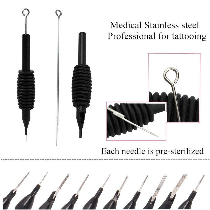 Dragonhawk 60 Counts Black Tattoo Needles Tubes with Matching Assorted