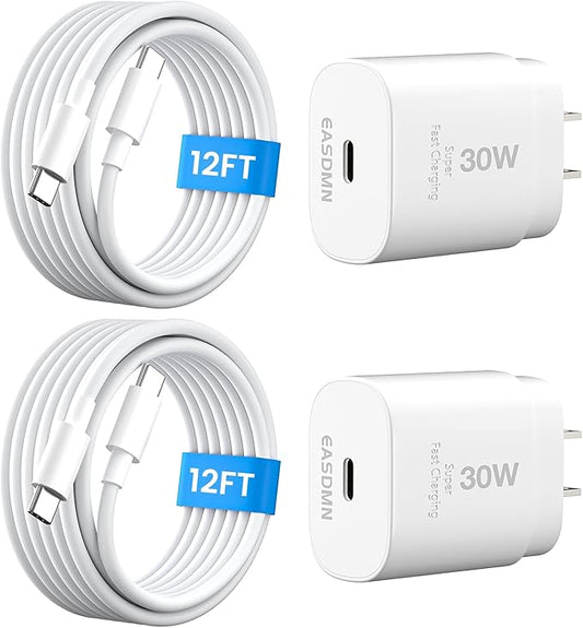 30W USB C i Phone 17 16 15 Charger Fast Charging, 2PACK Wall Charger for iPhone 16 15 Pro Max Charger Cord 12FT Fast Type C Block for iPhone 17 Pro Max/17 Air/16/15 Plus/15 Pro Max,i Pad Pro/Air