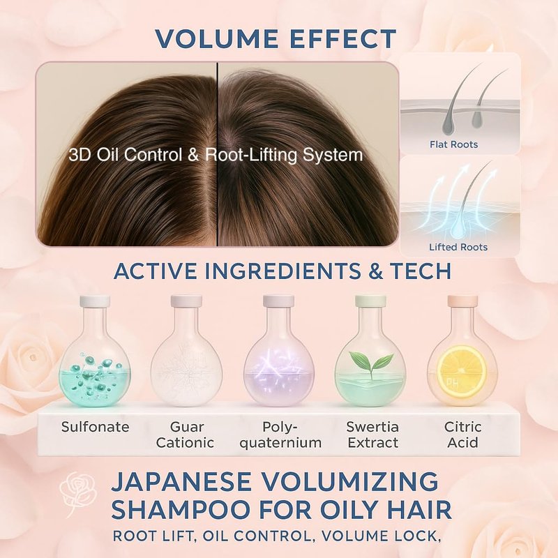 DEMIKI Japanese Shampoo for Women,Anti-Dandruff with Keratin,Clarifying Shampoo for Oily Hair,Sulfate Free,Rose Scent,Volumizing,hair care,Repairs,Strengthens,Nourishes and Softens,450ml 16fl oz