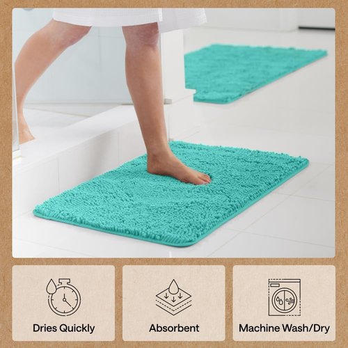 GORILLA GRIP Bath Rug Mat - Thick, Soft Chenille | Quick-Dry Microfiber, 60x24, Turquoise