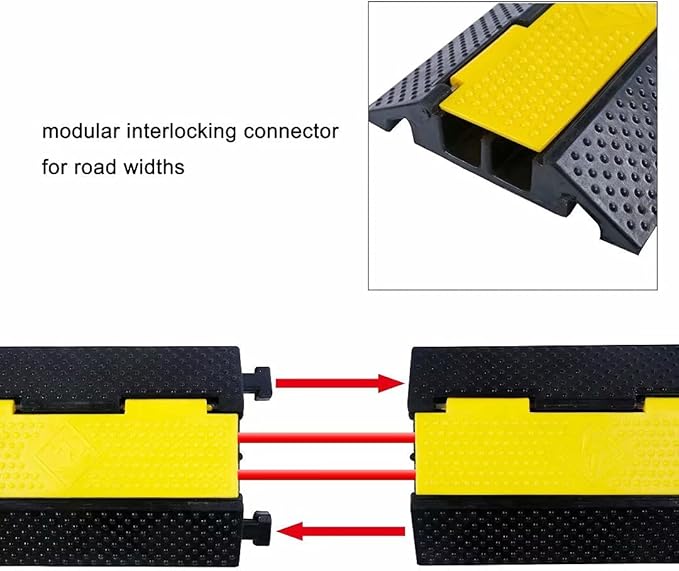 YONSHENG Rubber Cable Ramp Cord Cover Cable Protector Ramps Wire Hose Protective 2 Channel 22000Lbs Load Capacity Traffic Speed Bump for Asphalt Concrete Gravel Driveway Indoor Outdoor, 4 Pack