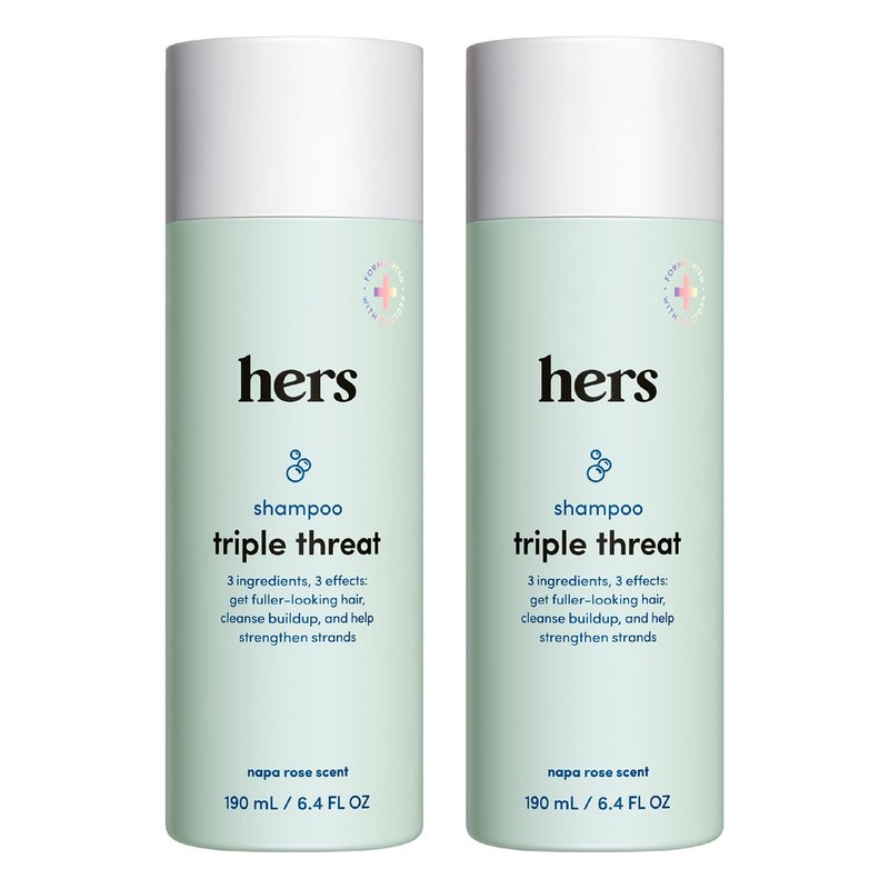 hers Triple Threat Shampoo - Biotin, Saw Palmetto, & Pumpkin Seed Oil Formula - Thickening & Hydrating Shampoo - Color-Safe, Paraben-Free, Vegan - Napa Rose Scent - 6.4 Fl Oz, 2 Pack