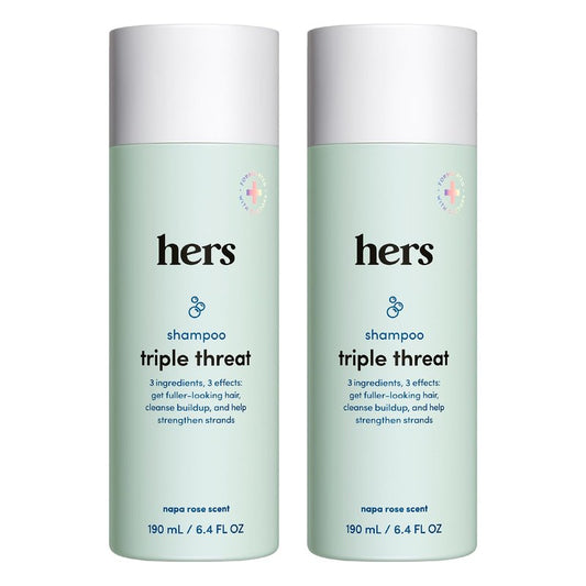 hers Triple Threat Shampoo - Biotin, Saw Palmetto, & Pumpkin Seed Oil Formula - Thickening & Hydrating Shampoo - Color-Safe, Paraben-Free, Vegan - Napa Rose Scent - 6.4 Fl Oz, 2 Pack