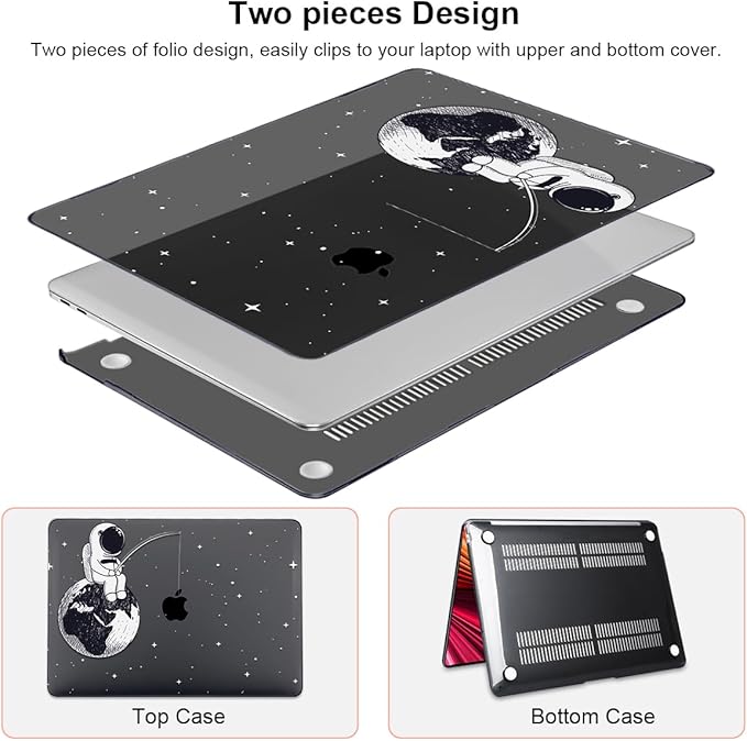 LCMOCICO Compatible with MacBook Air 13 inch Case M1 A2337 A2179 A1932 Cover 2021 2020 2019 2018 Release with Retina Display & Touch ID, Crystal Black Pattern Plastic Hard Shell Case, Astronaut Earth
