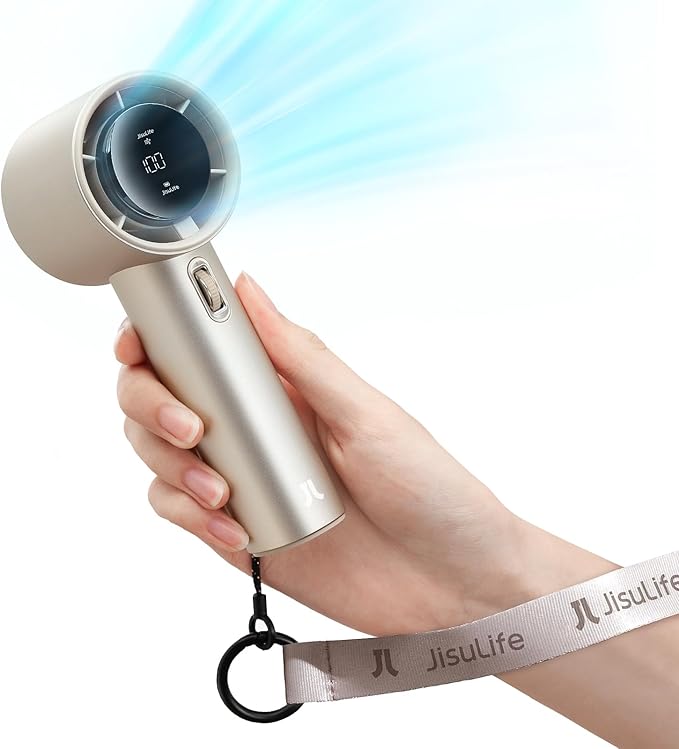 JISULIFE Handheld Fan Pro1S - Next-Gen Airflow: Up to 40h Runtime, Metal Body - Enduring Quality, 1-100 Speed Scroll Wheel, 5000mAh-Portable Fan for Travel, Gifts for Women Men(Amber Gold)