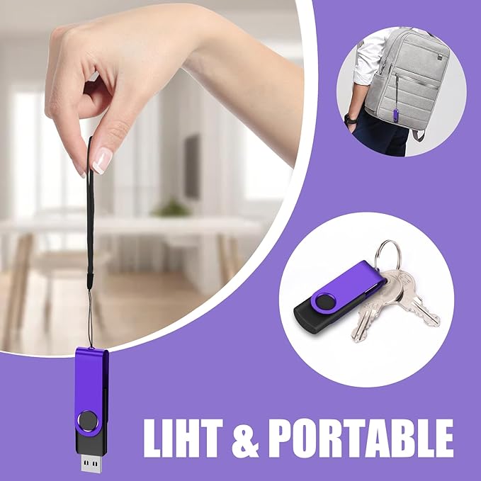 EASTBULL USB Flash Drive Bulk 1GB 20 Pack with Lanyards USB 2.0 Thumb Drive Bulk Memory Stick Swivel Pen Drive for Storage and Backup 1GB 20 Pack, Purple