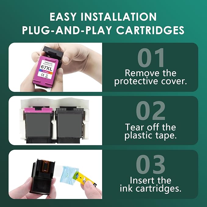 fannster 67XL Ink Cartridges Black Color Combo Pack Replacement for Ink 67 67XL 67XXL DeskJet 2755e 2755 2700e 2700 2734e 4155e Envy 6055e 6400 6000 Envy Pro 6458 Printer(1 Black and 1 Color)