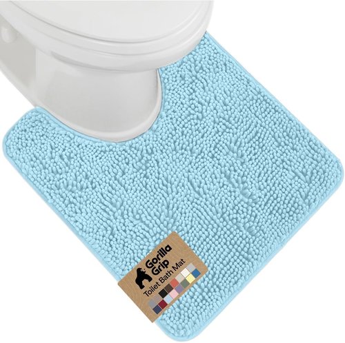Gorilla Grip Plush Chenille Bath Rug Mat - Soft Microfiber for Oval Toilet Base, Machine Washable, Sky Color