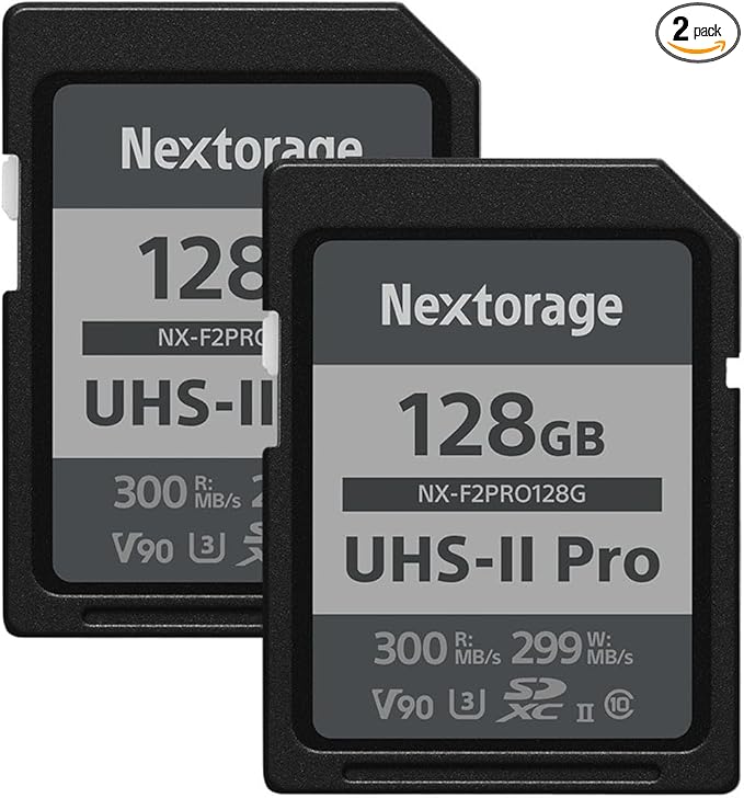 Nextorage Japan 128GB 2Pack SDCard UHS-II Memory Card V90 Canon, Sony, Nikon, Fujifilm, Panasonic Camera 8K 4K High-Speed Continuous Shooting pSLC Max Read 300MB/s Max Write 299MB/s NX-F2PRO128G
