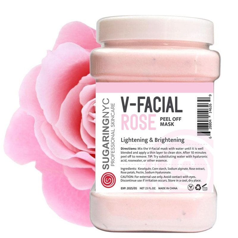 Vajacial Jelly Mask Peel-Off Bikini, Jelly Mask Underarms Area Peel Mask - Bulgarian Rose with Pieces of Rose- Professional Size 23oz by Sugaring NYC