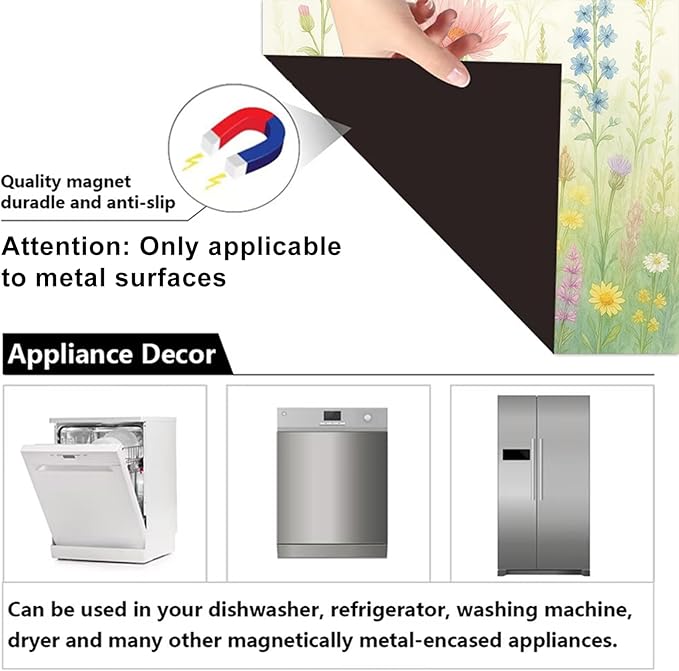 Dishwasher Magnet Cover 23x26 in Floral Butterflies and Wildflowers Magnetic Dishwasher Cover for Kitchen Appliance Decoration Front Panel Sticker Rustic Art Skin Panel Home Decor Decal