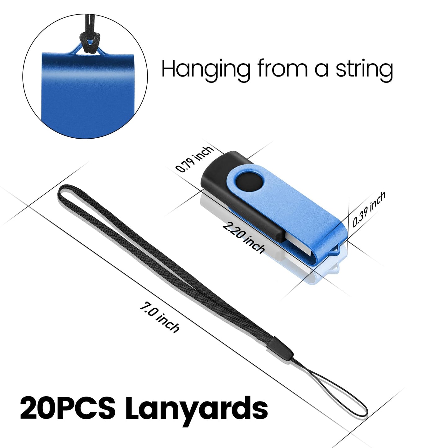 EASTBULL USB 2.0 Flash Drive 2GB with Lanyards Thumb Drives Bulk 20 Pack Colorful Multipack Memory Stick Pen Drive Swivel Design(2GB 20 Pack)